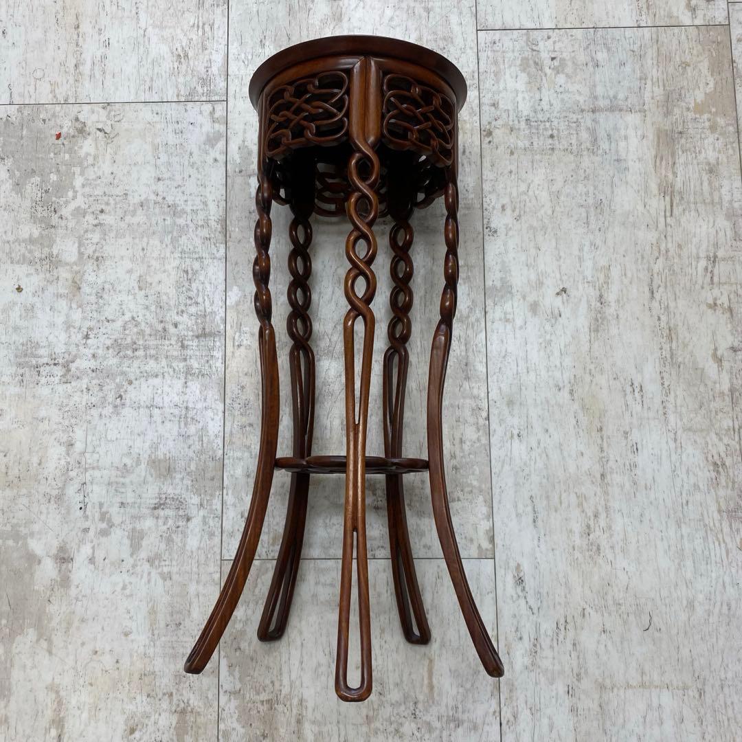唐木 花梨無垢 透かし彫り 猫脚 花台 飾り台 花瓶スタンド ダークブラウン