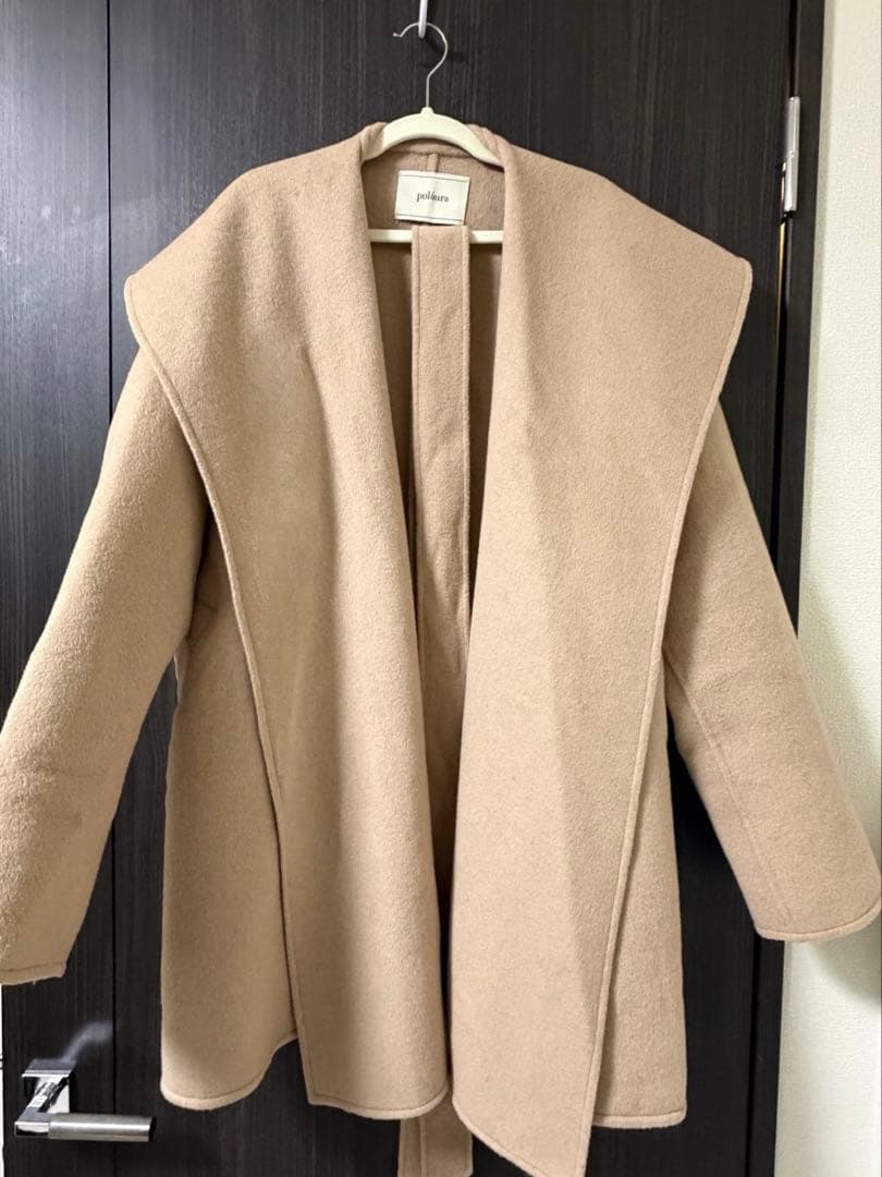 polaura ポローラ　ショールカラーウールミドルコート　ベージュ