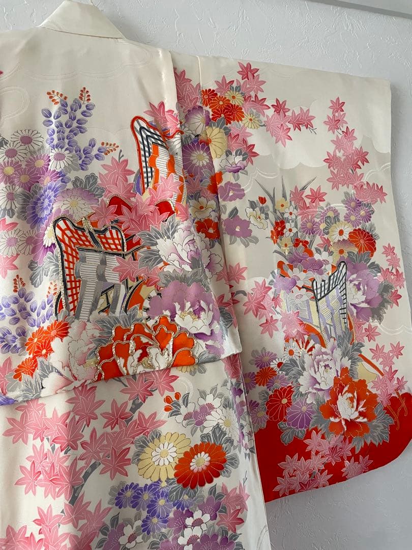 七五三　３歳　正絹　お着物セット　被布コーデ