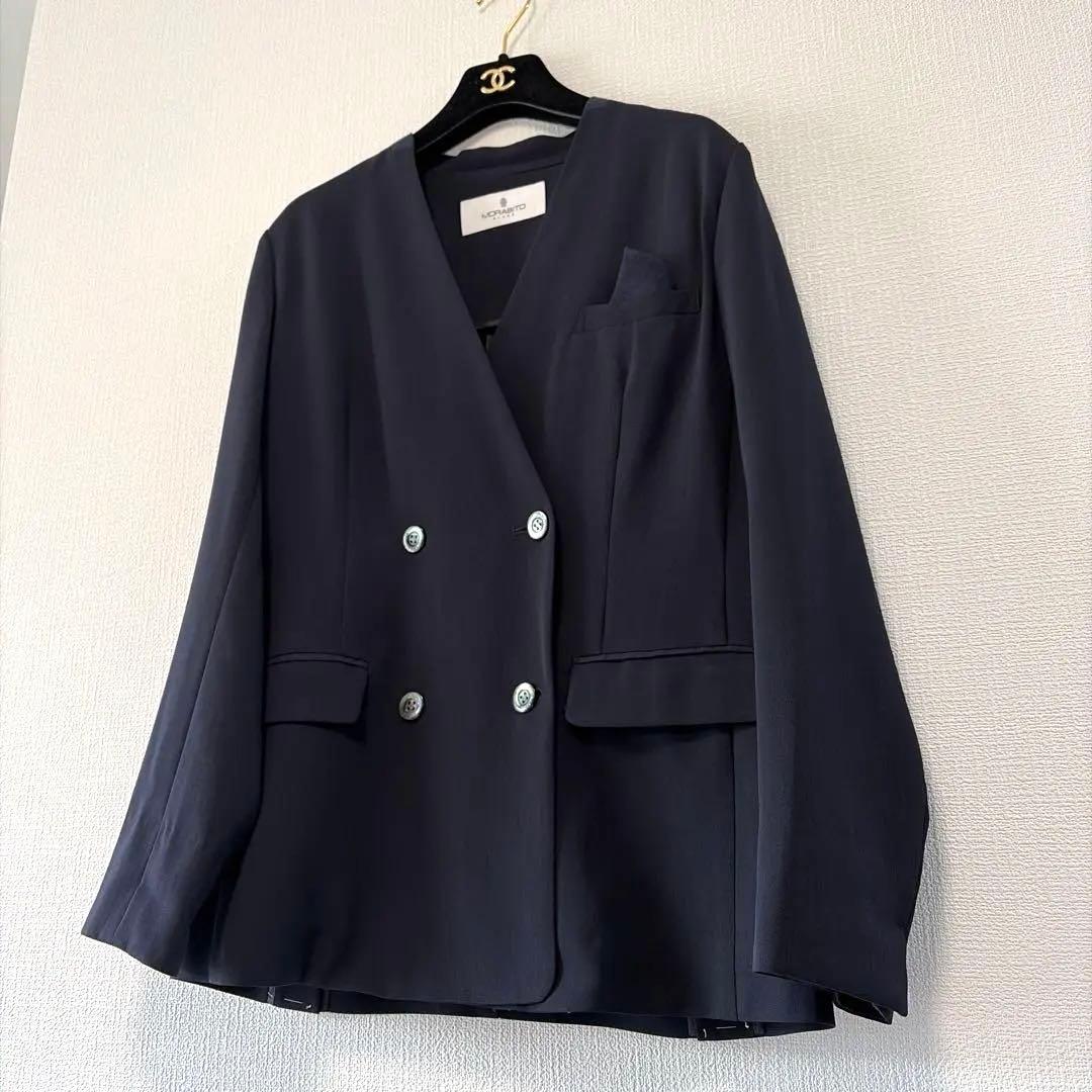 新品　モラビトブラン　ダブル　ノーカラージャケット　38 カタログ掲載品　濃紺