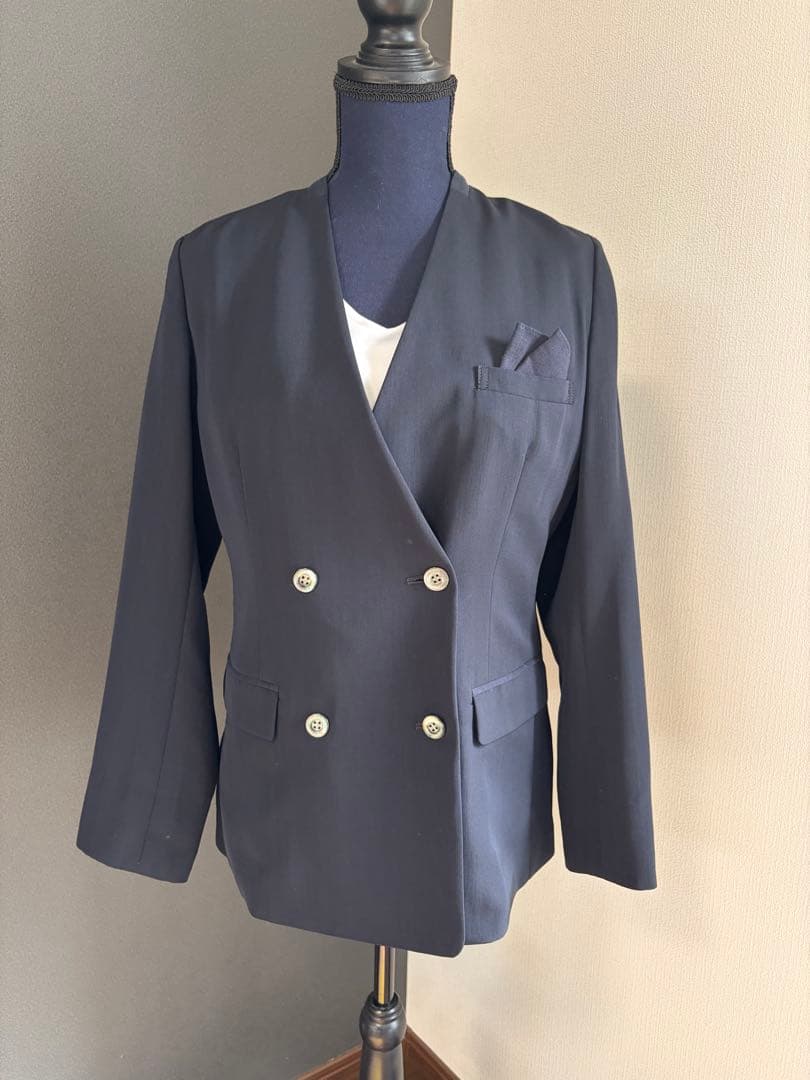 新品　モラビトブラン　ダブル　ノーカラージャケット　38 カタログ掲載品　濃紺