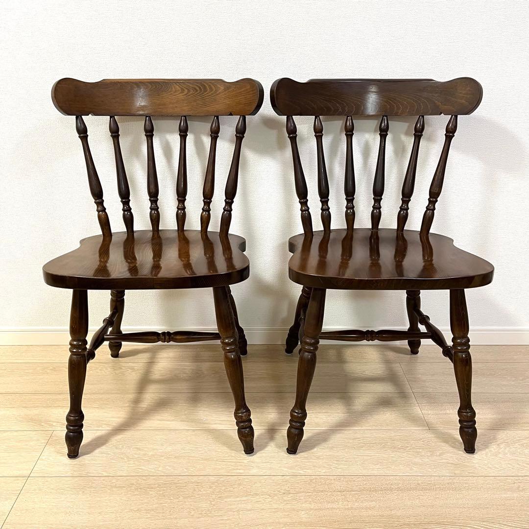 て53【2脚セット】柏木工 ウィンザーチェア 木製ダイニングチェア 無垢