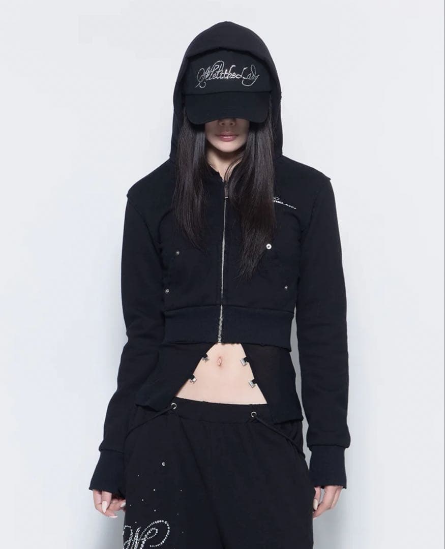 トップス theredthread zipup hoodie cropped black