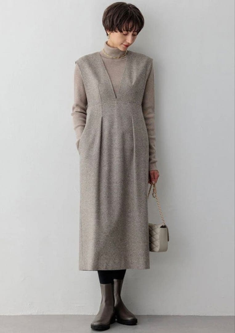 23区　シルクネップへリンボーンオールインワンワンピース ジャンパースカート