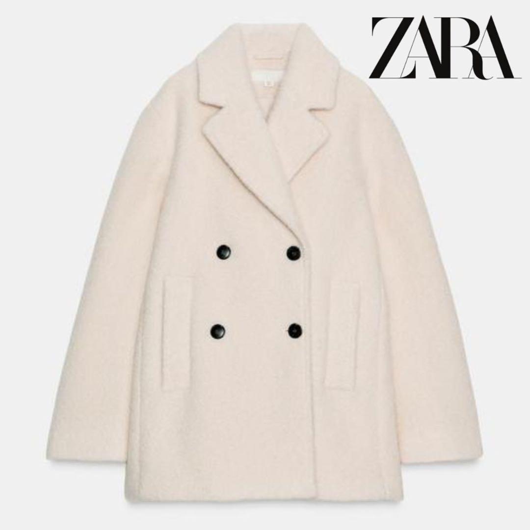 ZARA ブークレダブルブレストミディ丈コート　Sサイズ