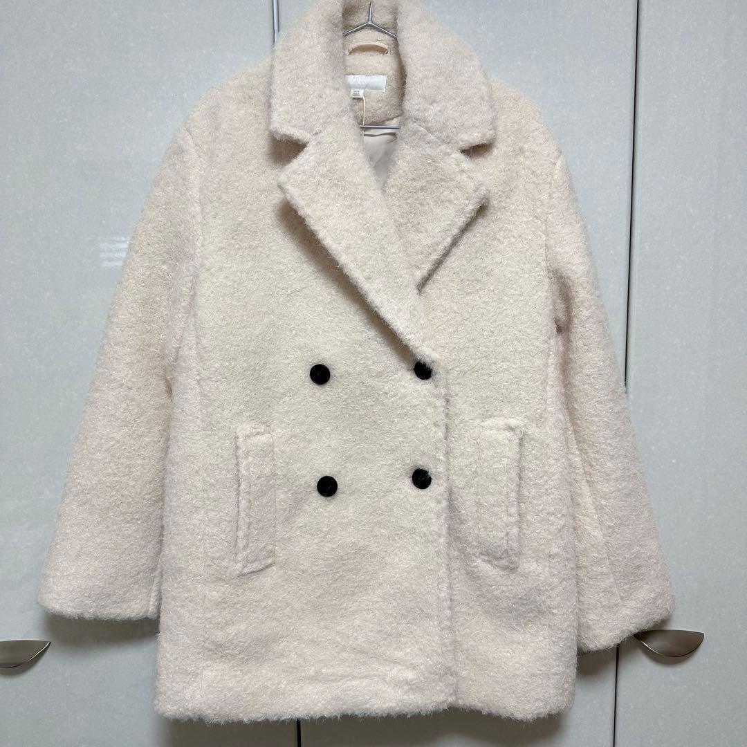 ZARA ブークレダブルブレストミディ丈コート　Sサイズ