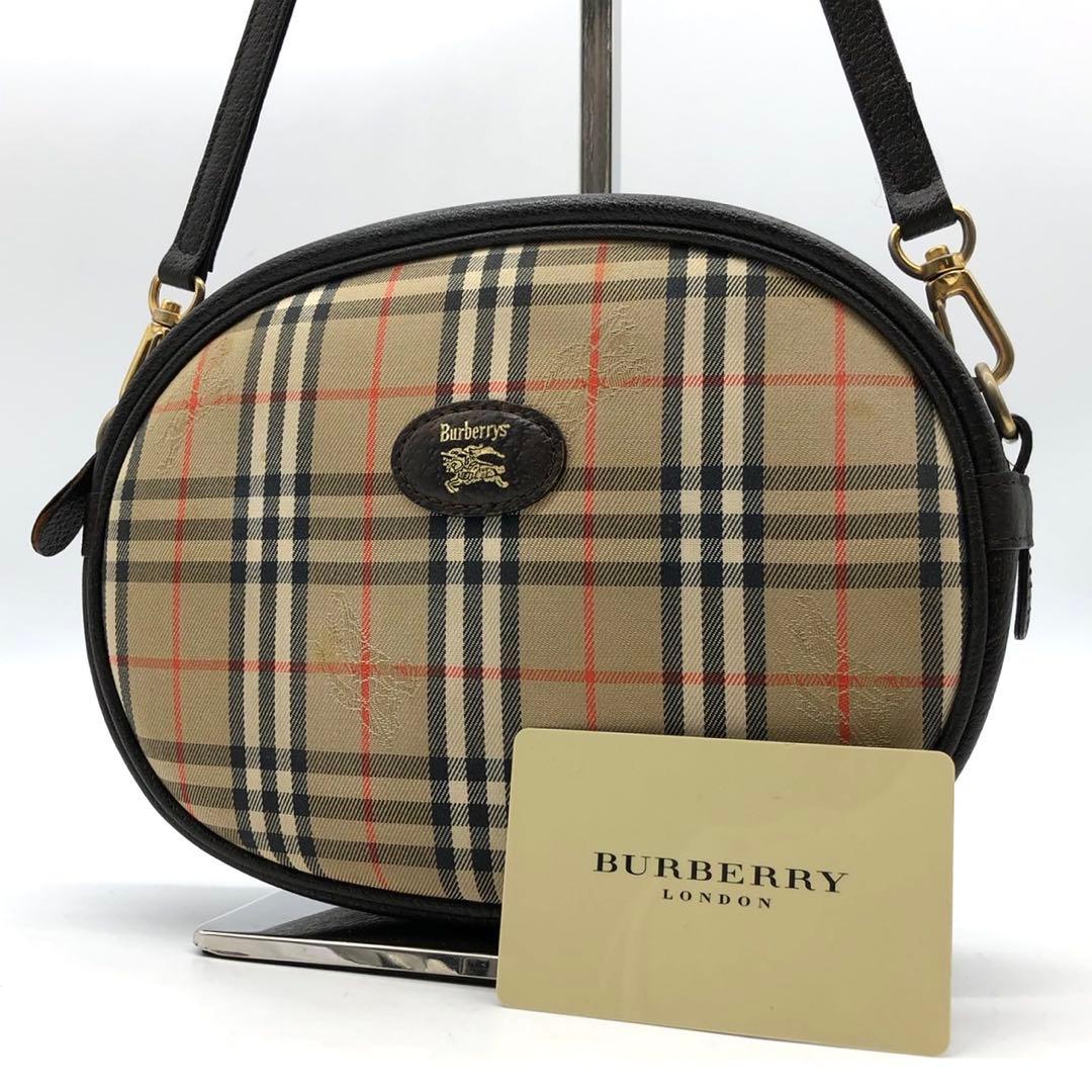 人気✨バーバリー ショルダーバッグ ノバチェック ホースロゴ キャンバス レザー