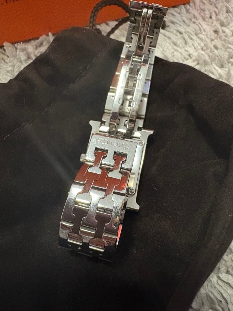 HERMES アナログクォーツ腕時計 シルバー/ブラウン