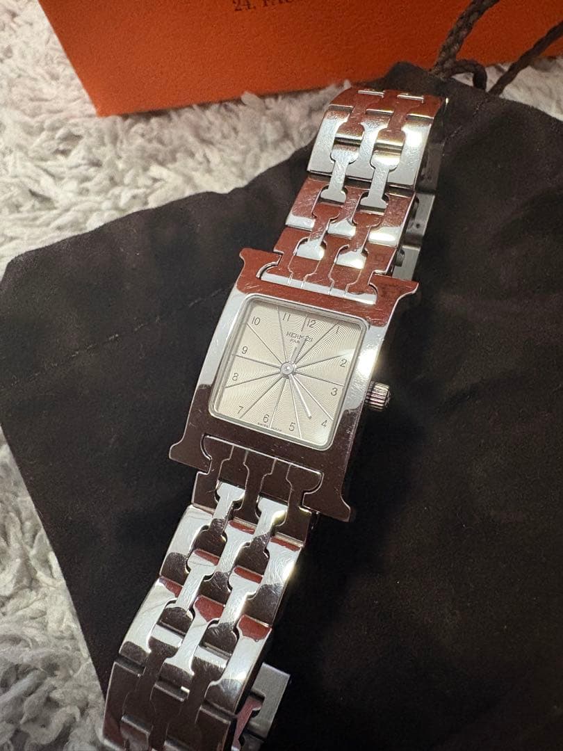 HERMES アナログクォーツ腕時計 シルバー/ブラウン