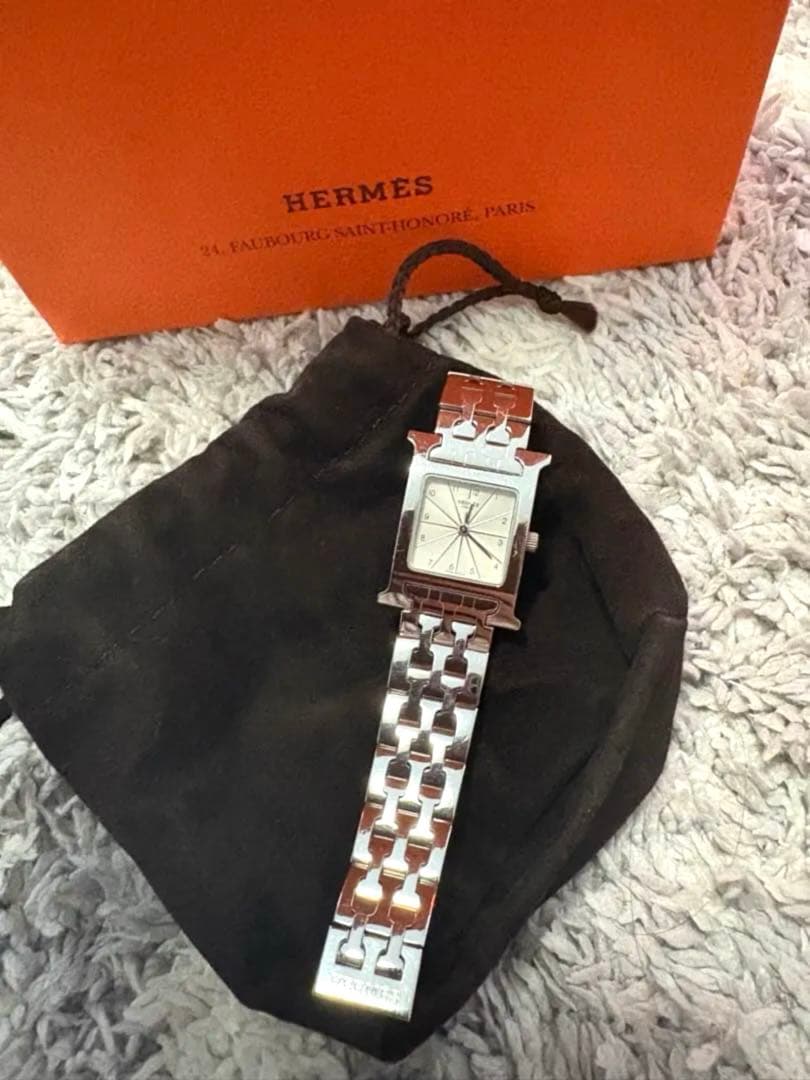 HERMES アナログクォーツ腕時計 シルバー/ブラウン