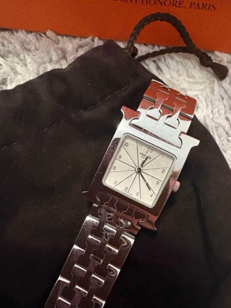 HERMES アナログクォーツ腕時計 シルバー/ブラウン