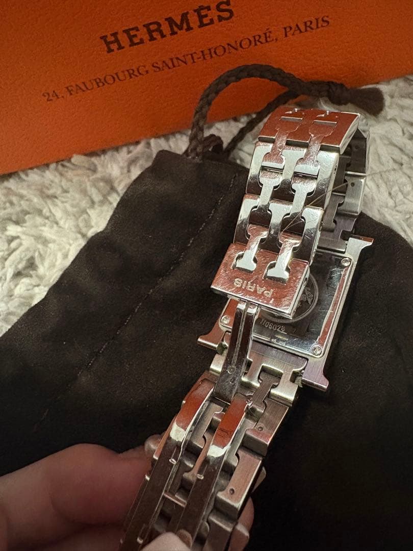 HERMES アナログクォーツ腕時計 シルバー/ブラウン