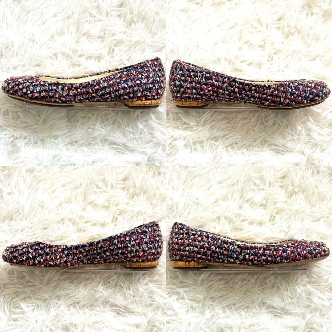 CHANEL フラットパンプス バレエシューズ ツイード ココマーク　37