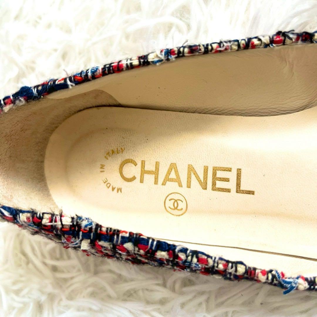 CHANEL フラットパンプス バレエシューズ ツイード ココマーク　37