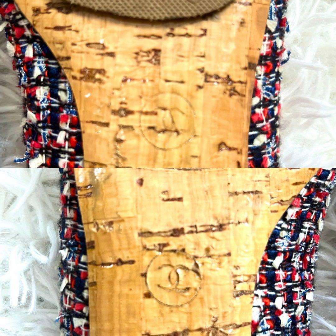 CHANEL フラットパンプス バレエシューズ ツイード ココマーク　37