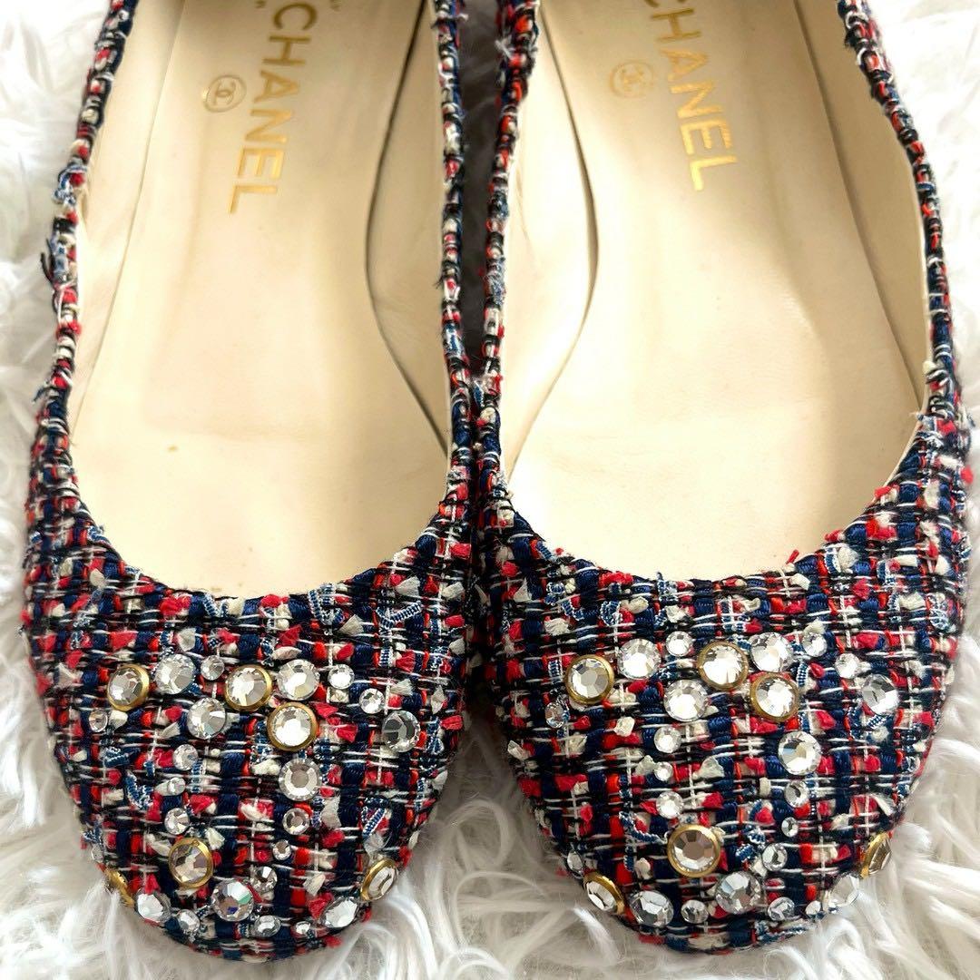 CHANEL フラットパンプス バレエシューズ ツイード ココマーク　37