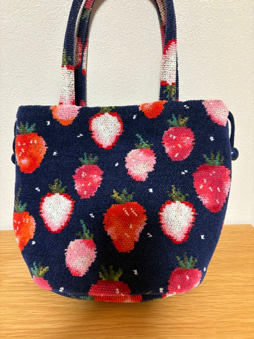 ラブラリーバイフェイラー ストロベリードット 巾着 バッグ ネイビー