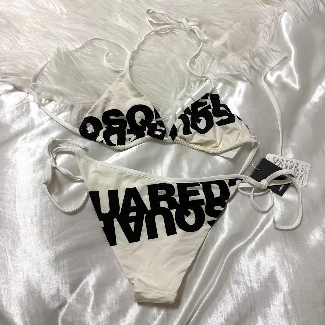 DSQUARED2 ホワイト/ブラック ロゴプリント セパレート水着 ビキニ