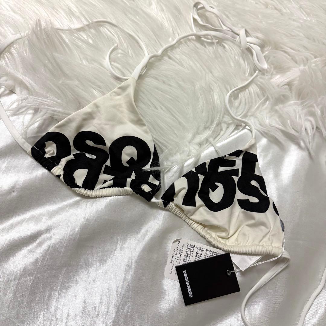 DSQUARED2 ホワイト/ブラック ロゴプリント セパレート水着 ビキニ