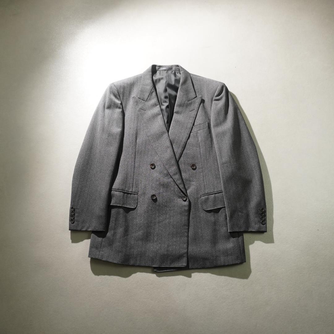 90s Burberrys ヘリンボーン柄ダブルセットスーツ グレー/VW177