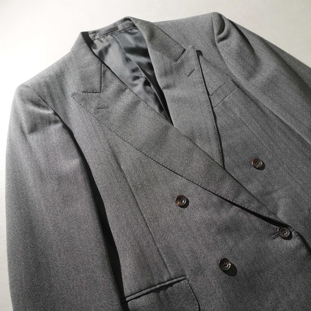 90s Burberrys ヘリンボーン柄ダブルセットスーツ グレー/VW177