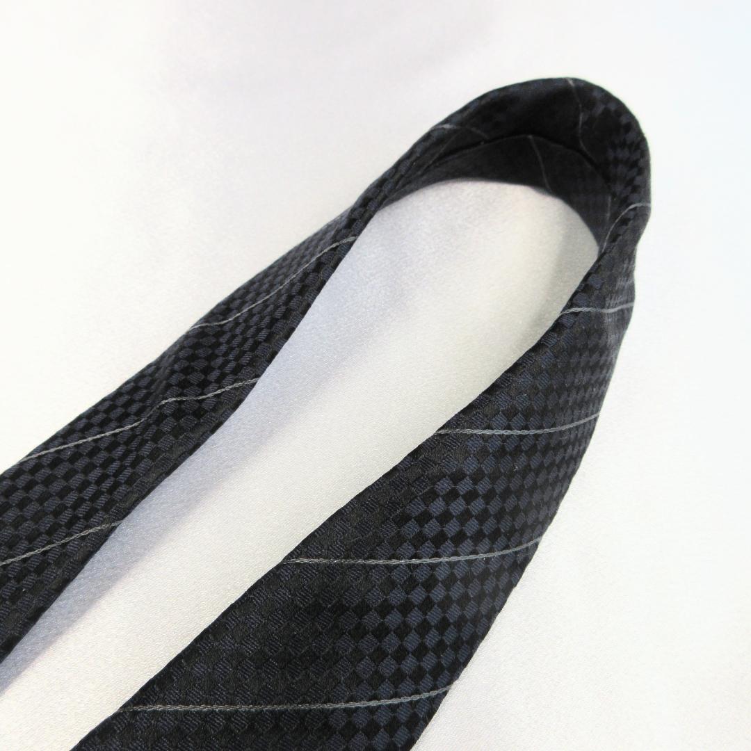 ルイヴィトン　マイクロダミエ　LVロゴ　ストライプ　紺×黒　ネクタイ