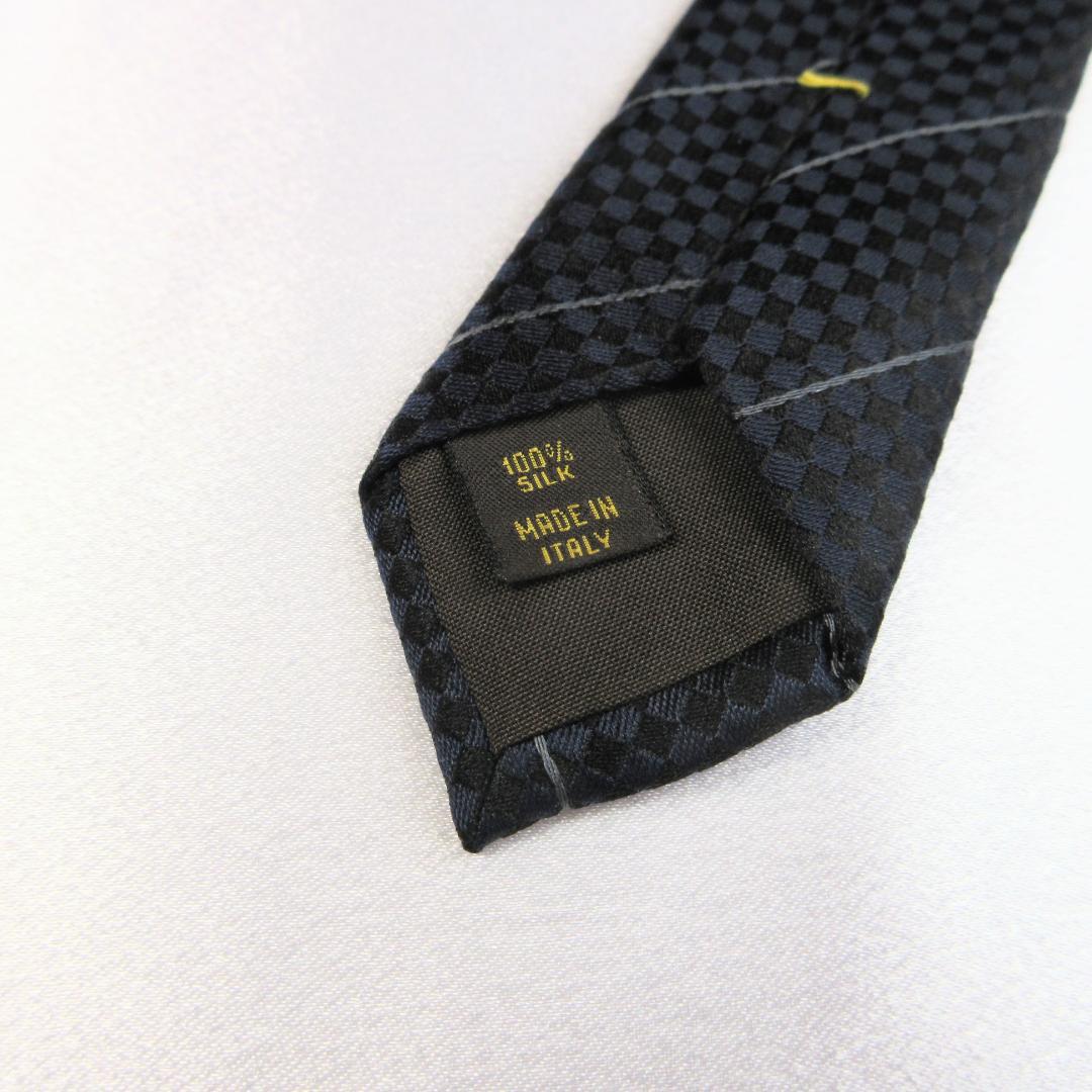 ルイヴィトン　マイクロダミエ　LVロゴ　ストライプ　紺×黒　ネクタイ