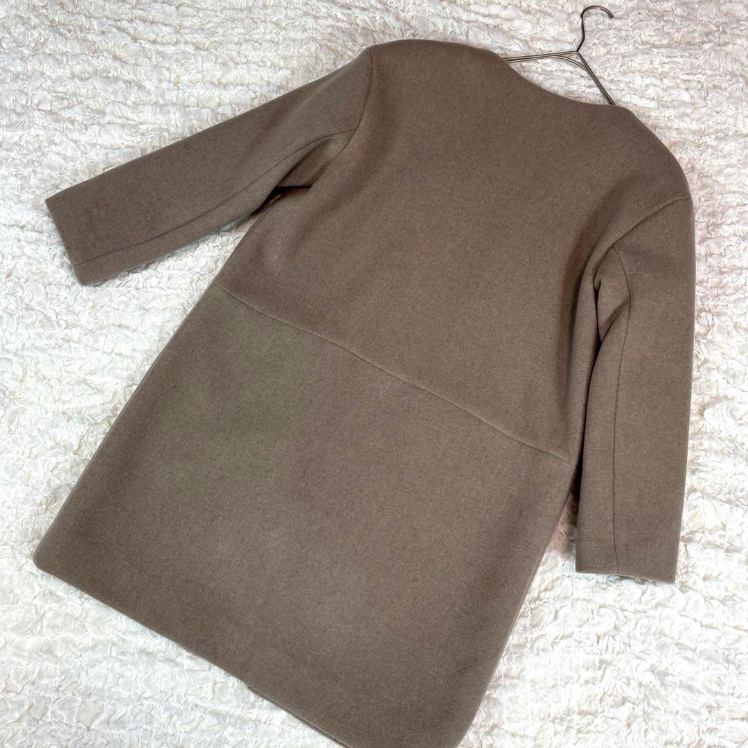 Noble ノーブル ノーカラーコート ジップアップ カシミヤ混 グレージュ