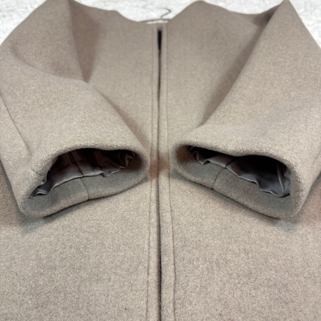 Noble ノーブル ノーカラーコート ジップアップ カシミヤ混 グレージュ