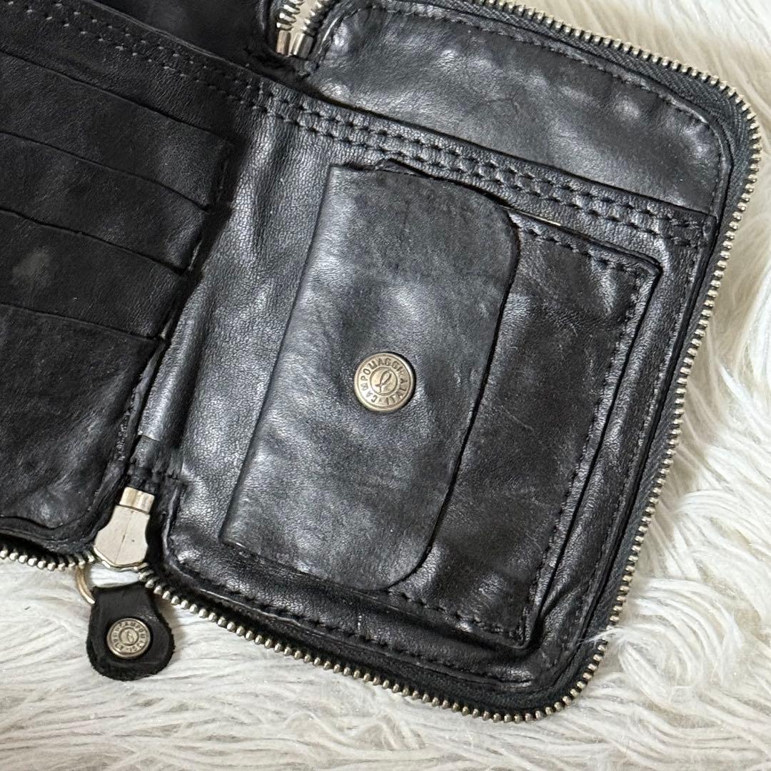 ⭐️未使用級⭐️　CAMPOMAGGI スタッズミニウォレット　ブラック　レザー