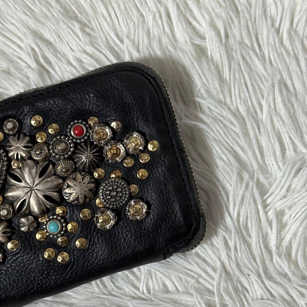 ⭐️未使用級⭐️　CAMPOMAGGI スタッズミニウォレット　ブラック　レザー