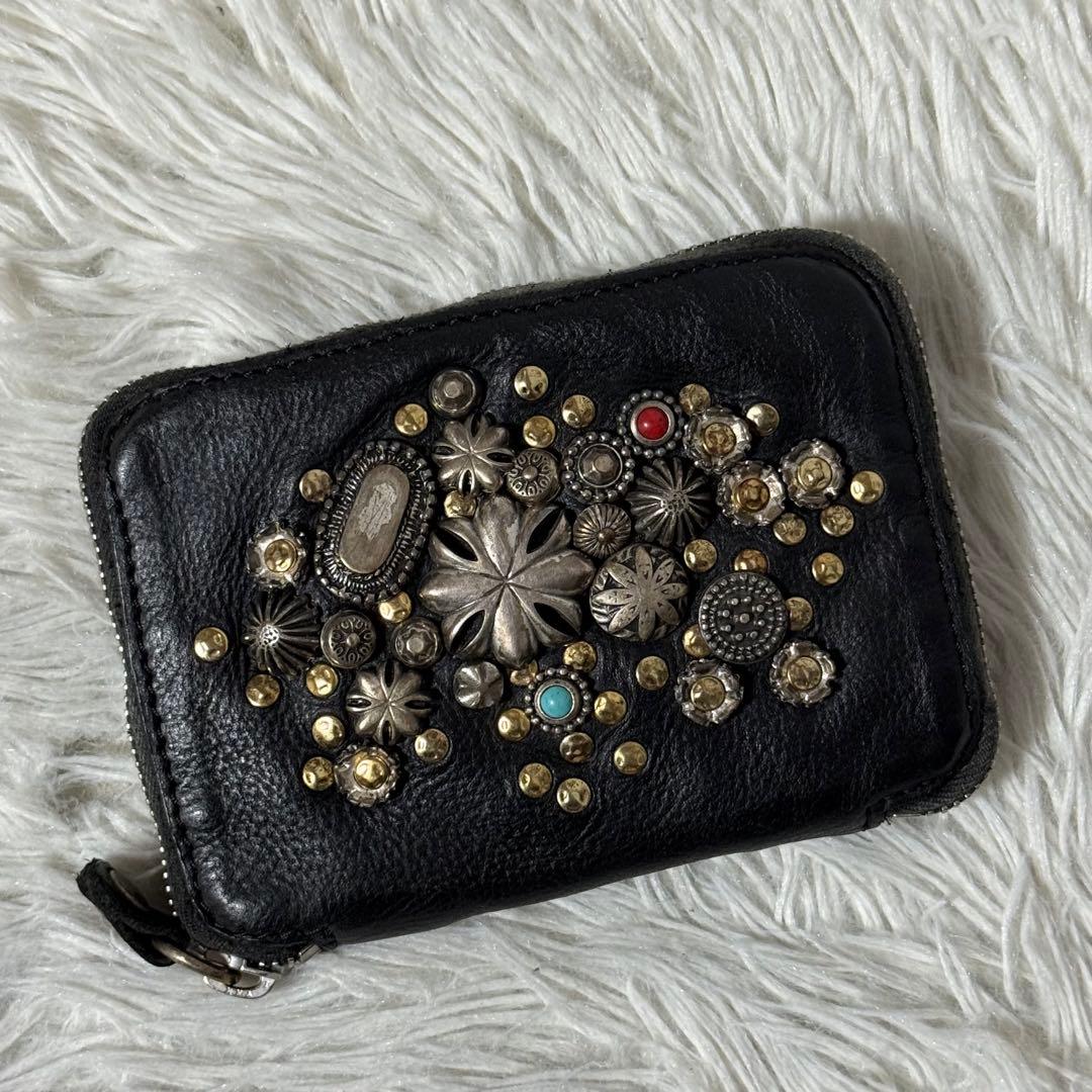 ⭐️未使用級⭐️　CAMPOMAGGI スタッズミニウォレット　ブラック　レザー