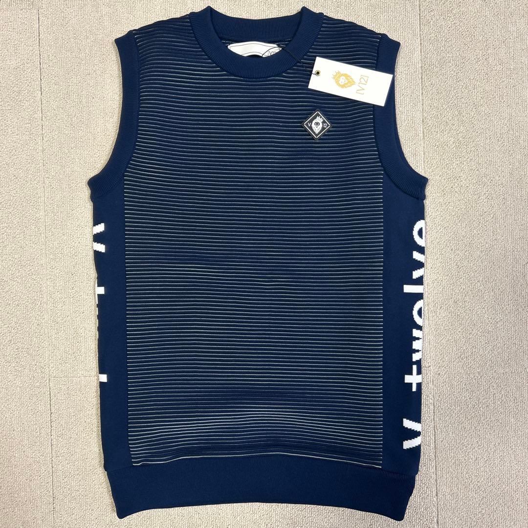 新品未使用 V12 ニット ベスト ボーダー2(Lサイズ) ネイビー