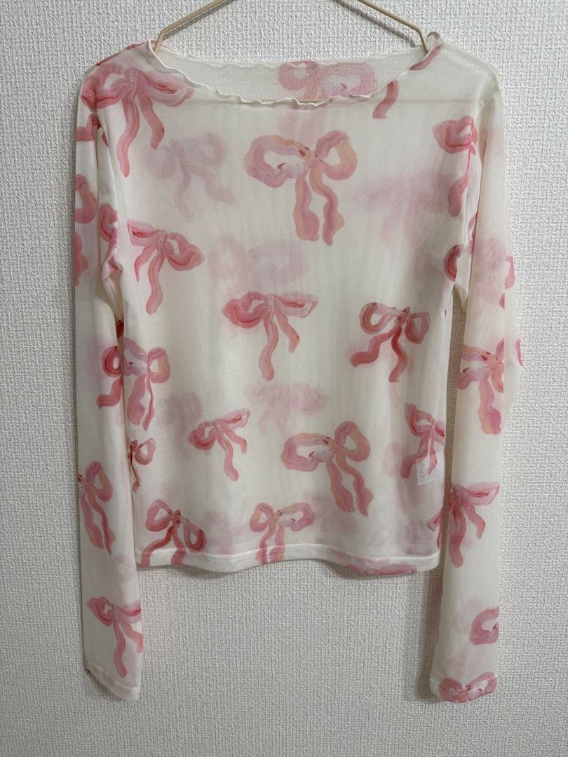 poppy シースルートップス　ピンクリボン