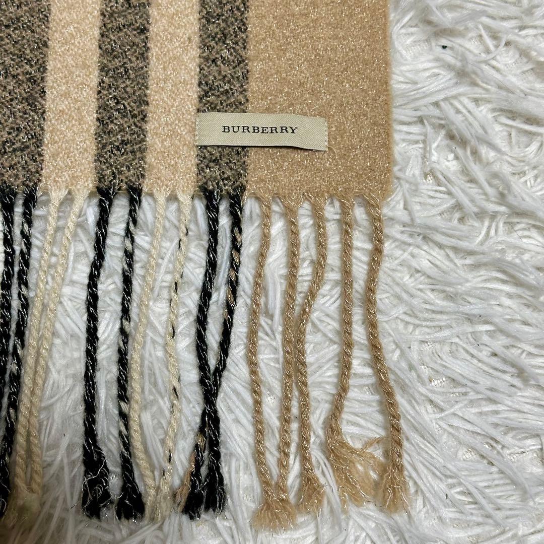 【美品】バーバリー ロングマフラー ノバチェック ゴールド ベージュ ウール