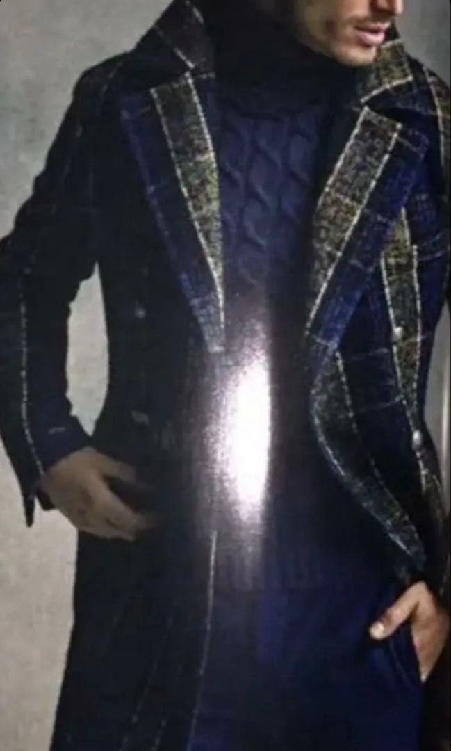 TAGLIATORE ネイビー チェック ダブルブレストコート