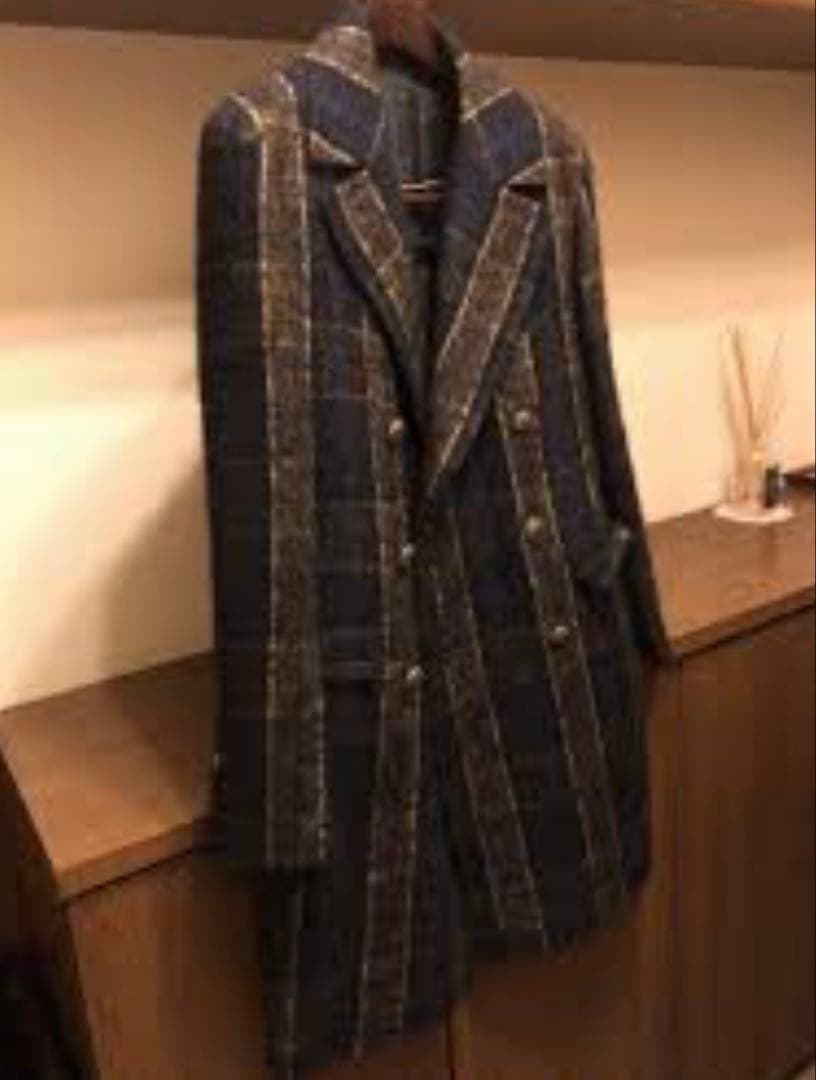 TAGLIATORE ネイビー チェック ダブルブレストコート