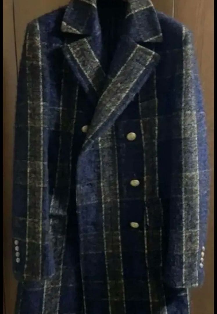 TAGLIATORE ネイビー チェック ダブルブレストコート