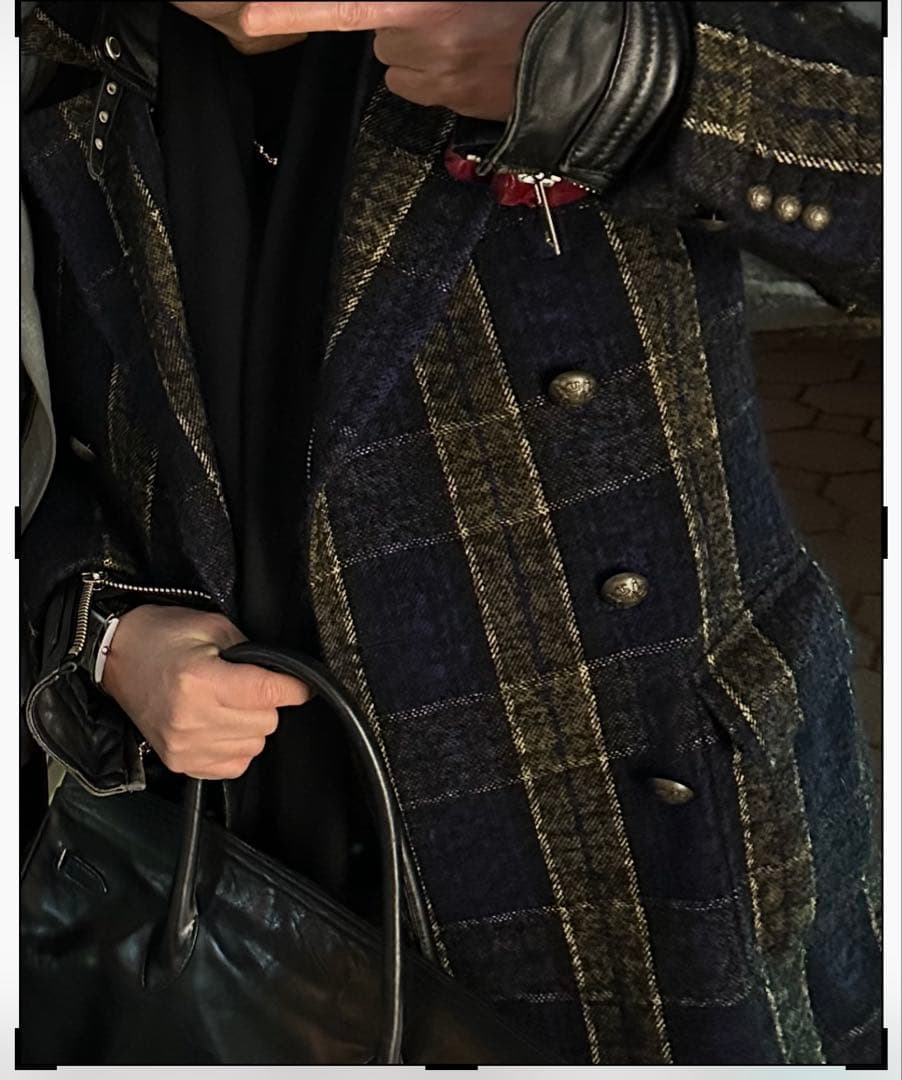 TAGLIATORE ネイビー チェック ダブルブレストコート