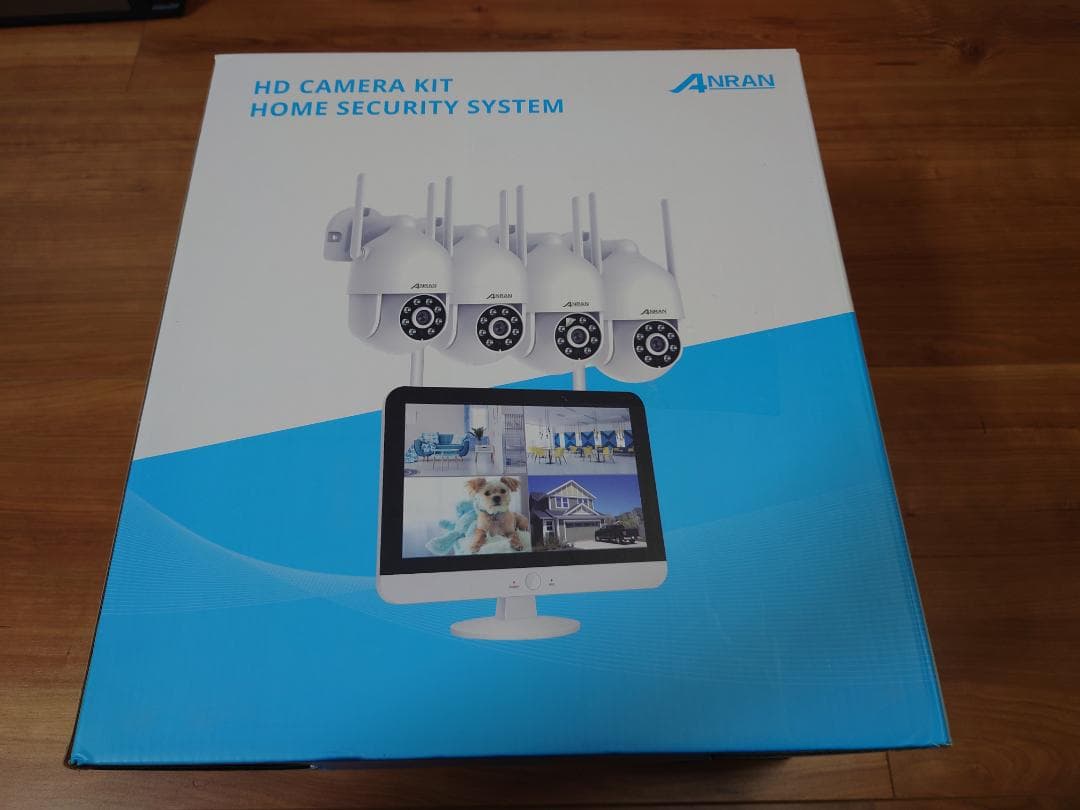 ANRAN ワイヤレス屋外防犯カメラセット 500万画素／360°録画+モニタ付