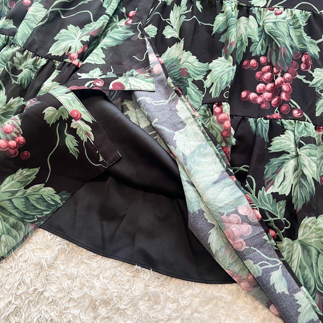 グレースコンチネンタル グレーププリントティアードワンピース ぶどう柄　36