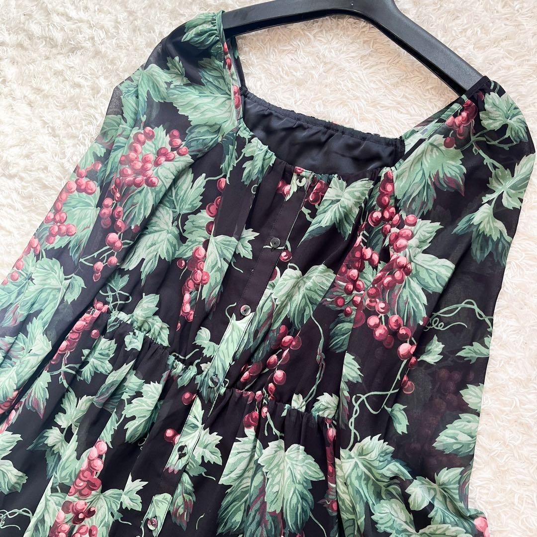 グレースコンチネンタル グレーププリントティアードワンピース ぶどう柄　36