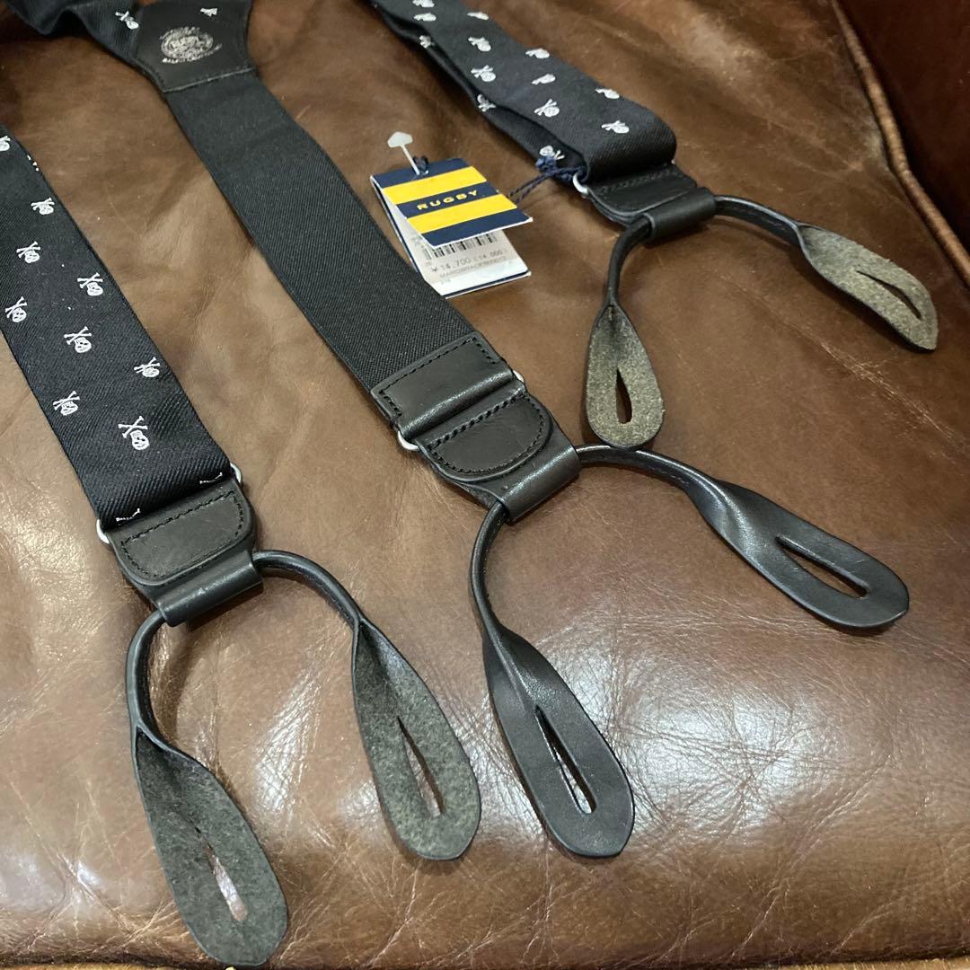 未使用タグ付　スカル柄サスペンダー ラルフローレン ポロ　ラグビー レザー