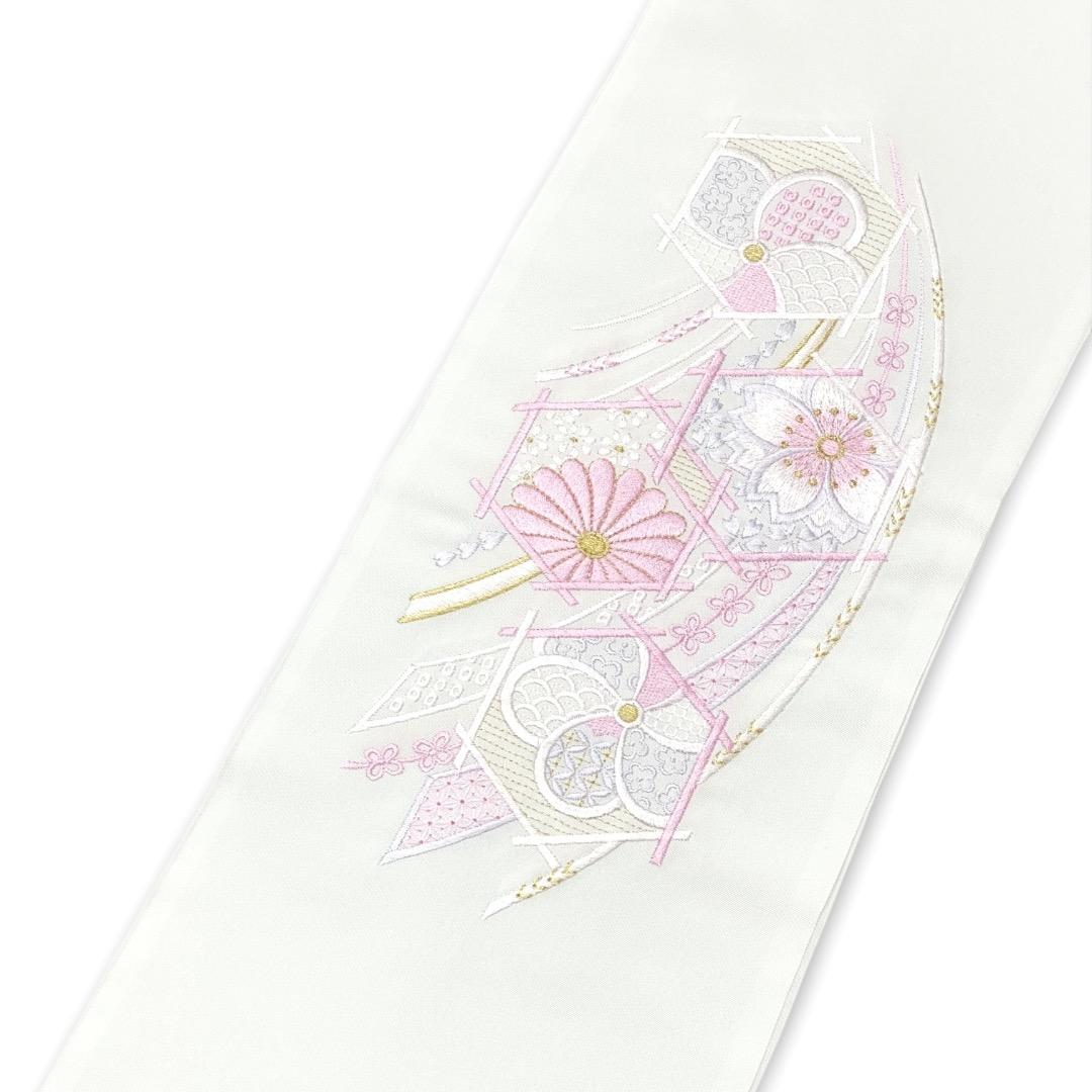 濃ピンク 振袖用小物4点セット 帯締め 帯揚げ 重ね襟 刺繍半襟 ママ振セット