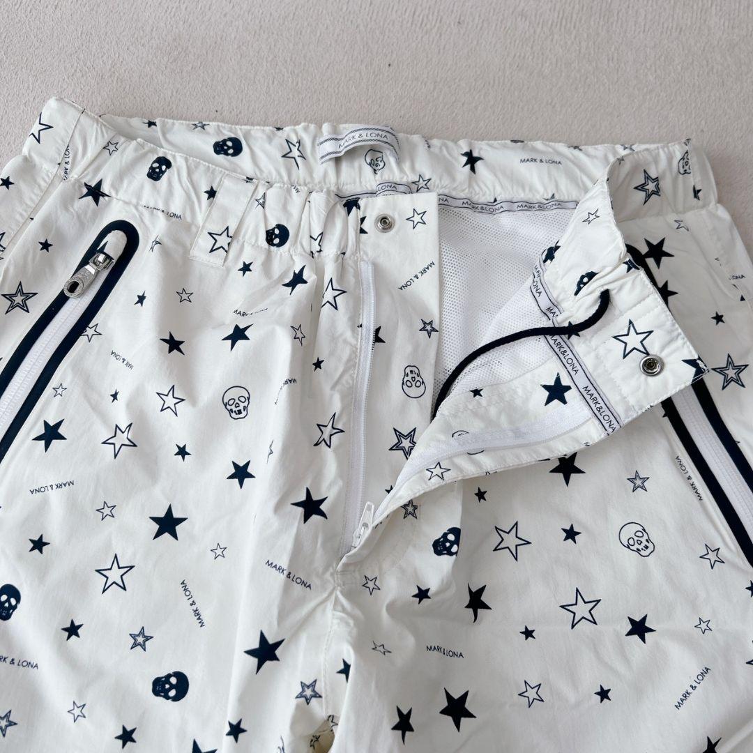 美品✨ マークアンドロナ　スカルロゴ　総柄　ゴルフパンツ　ホワイト　L