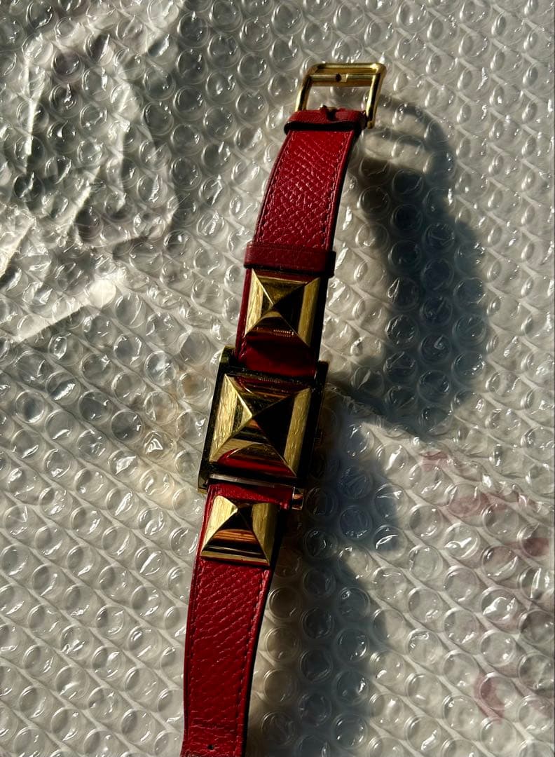 【貴重】HERMES エルメス メドール スクエア レッドベルト クォーツ