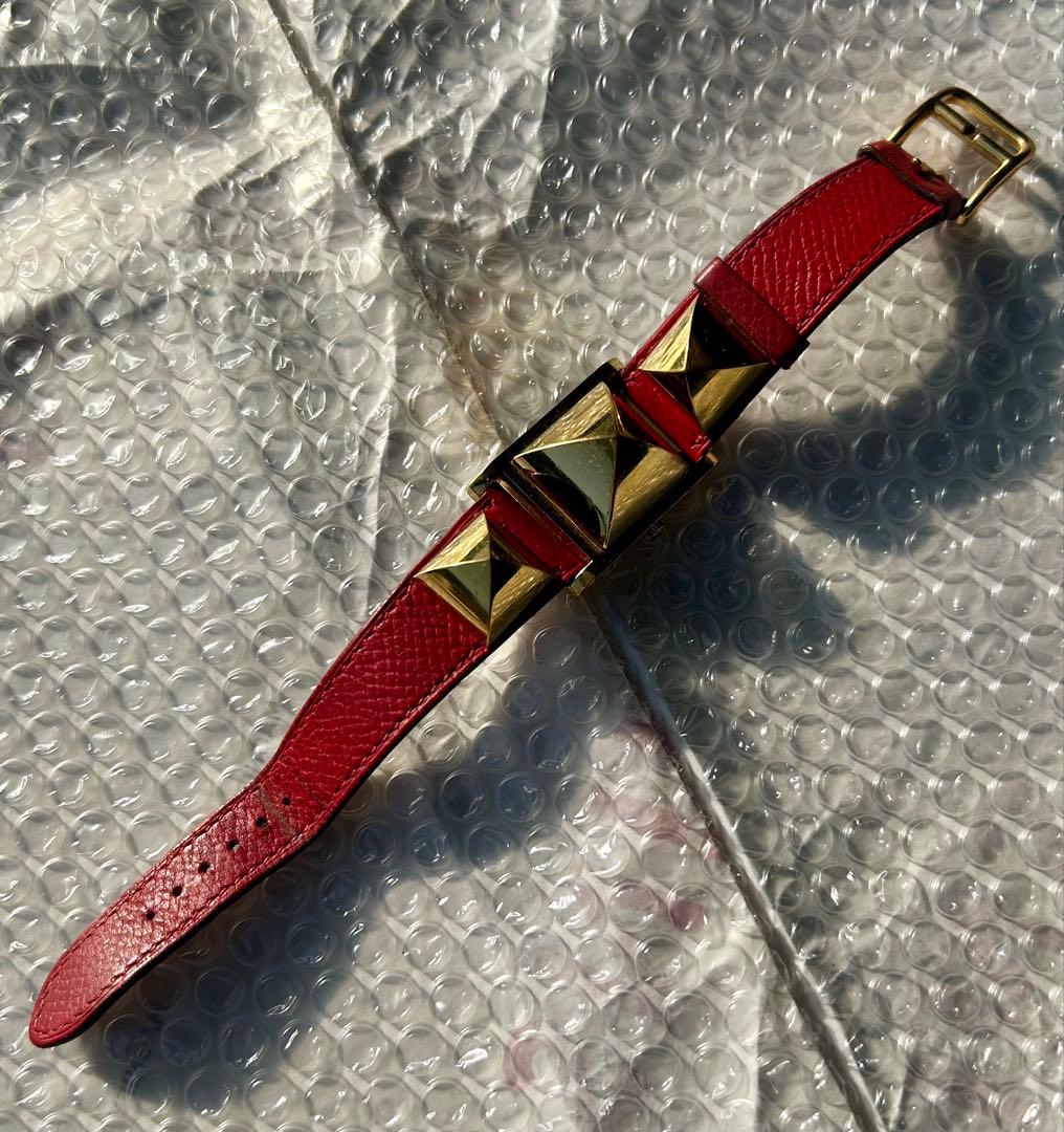 【貴重】HERMES エルメス メドール スクエア レッドベルト クォーツ