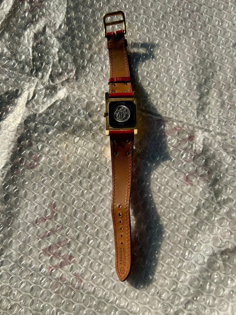 【貴重】HERMES エルメス メドール スクエア レッドベルト クォーツ