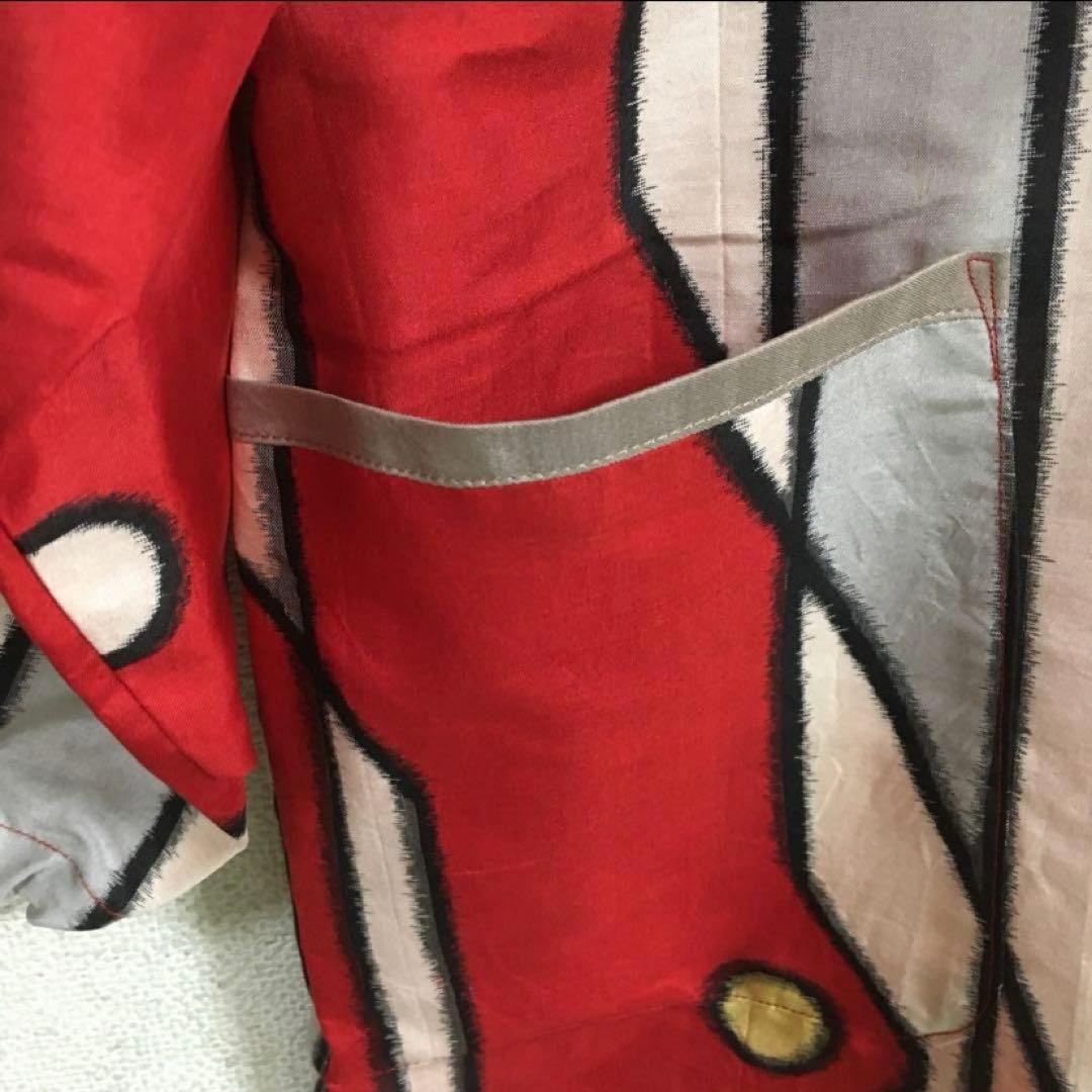 着物リメイク　割烹着　正絹銘仙　ピカソ風柄　古布リメイク