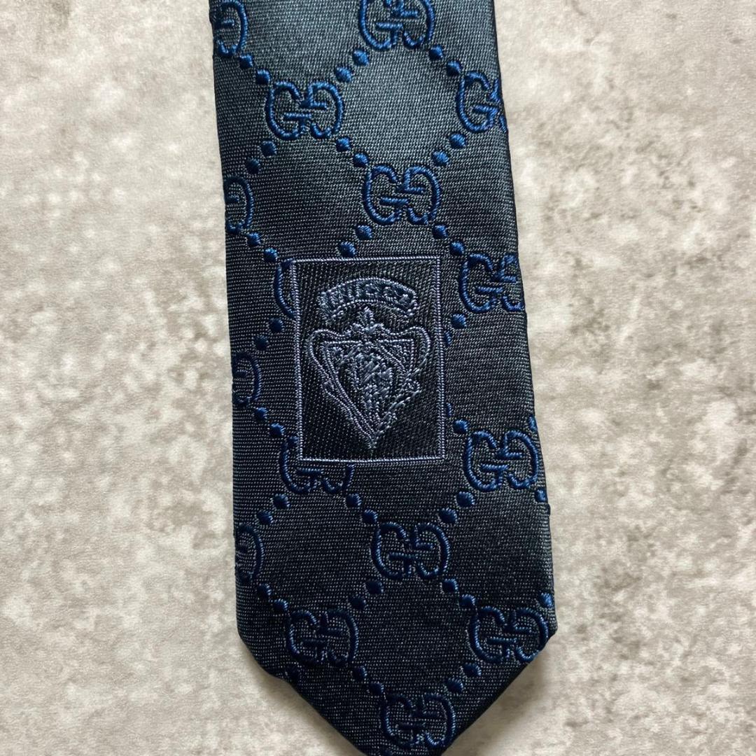 美品 GUCCI グッチ ネクタイ GG柄 ダークグリーン ネイビー シルク